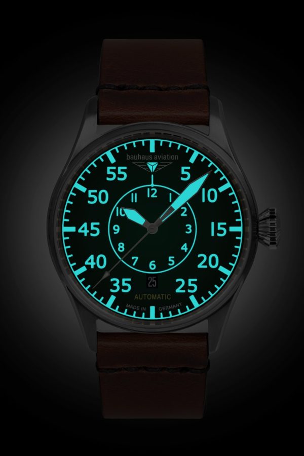 BAUHAUS AVIATION MEN’S AUTOMATIC WATCH WITH DATE AND LEATHER STRAP 27564 - Image 3